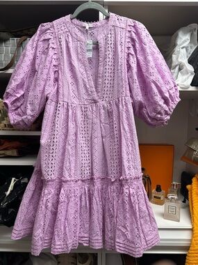 Poupette St. Barth Lavender Eyelet Tiered Cotton Dress